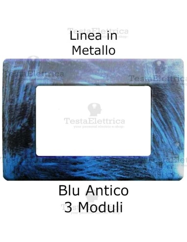Placca Blu anticato 3 moduli in Metallo compatibile serie Matix Bticino