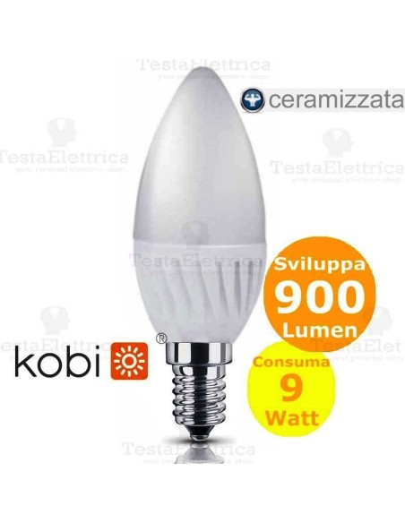 Lampadina a led ceramica e14 candela 9 watt 