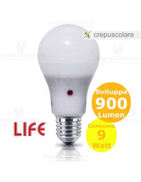 Lampadina led sensore crepuscolare 9 watt life