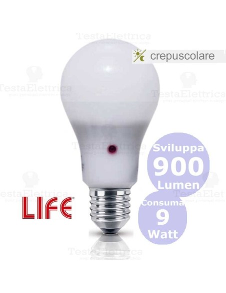 Lampadina led sensore crepuscolare 9 watt life
